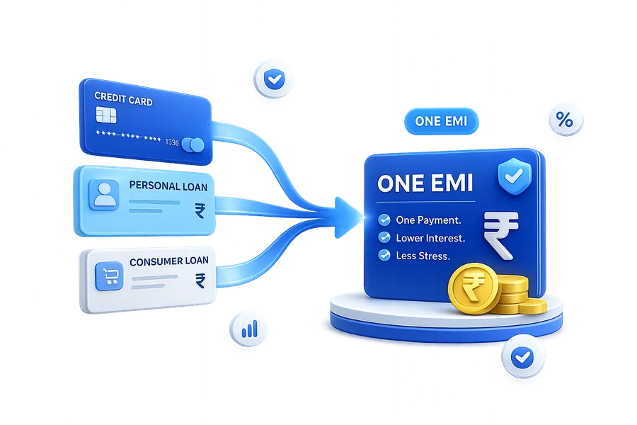 Multiple debts consolidating into one simplified EMI with KreditSeva